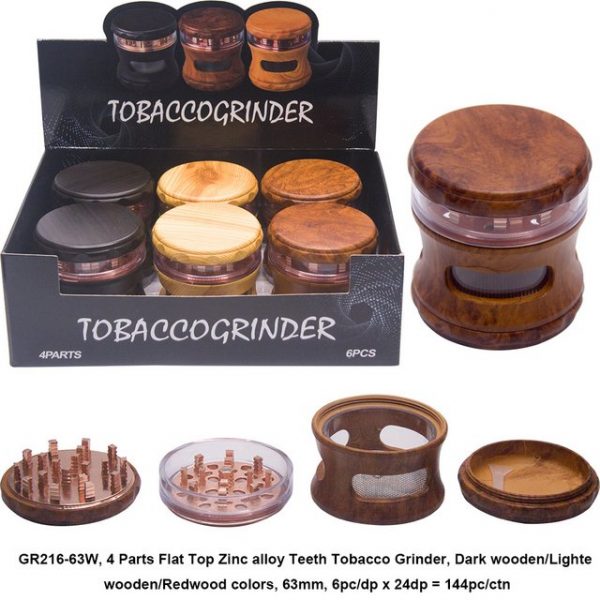 TOBACCO GRINDER 4 PARTS WOOD FINISH LOOK GR216-63W BOX OF 6