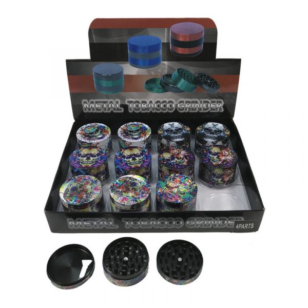 TOBACCO GRINDER UV PAINTING COLORFUL ART SKULL 4 PARTS GR174-50SKL BOX OF 12