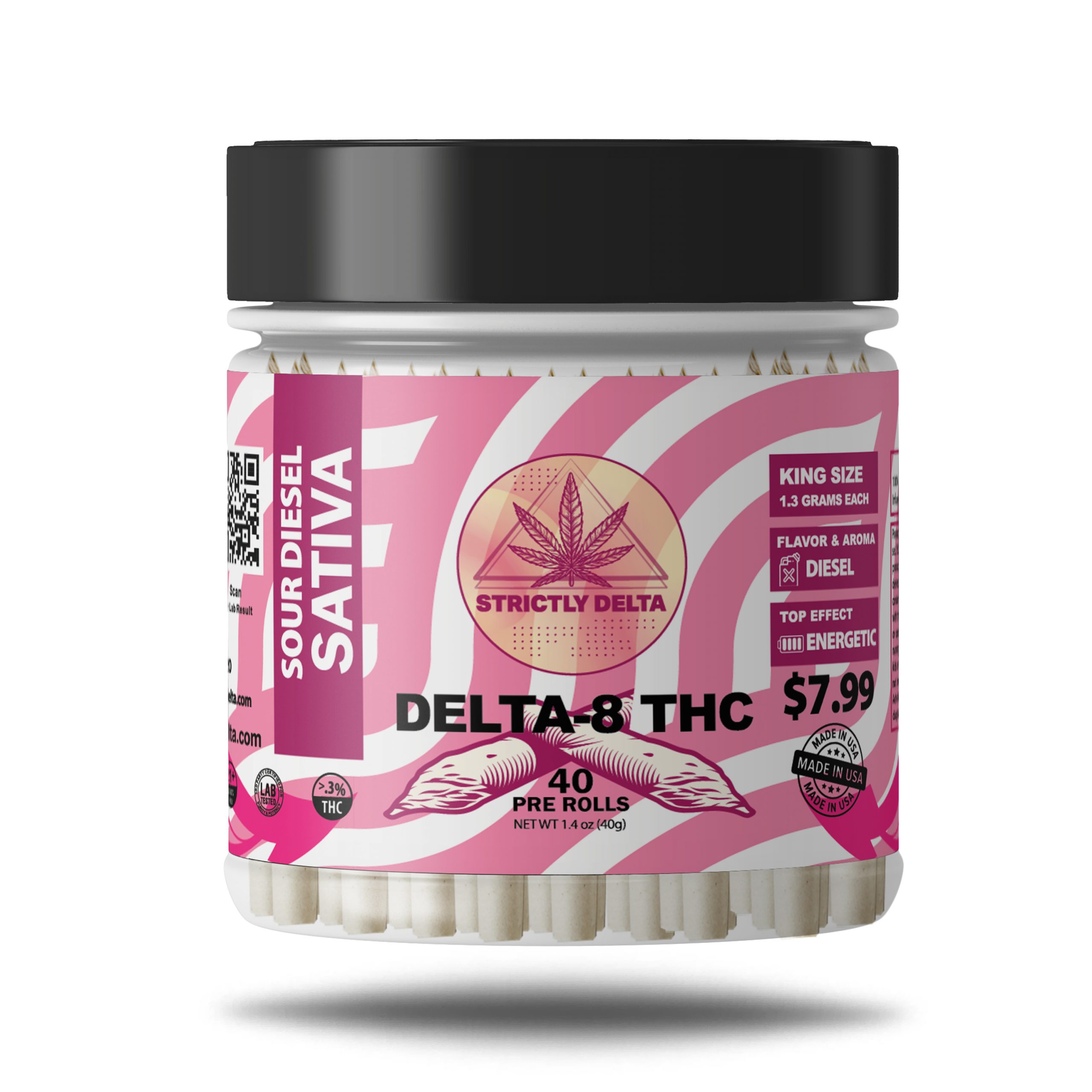 Strictly Delta 8 Pre Roll 40ct Jar Vape Plus 4064