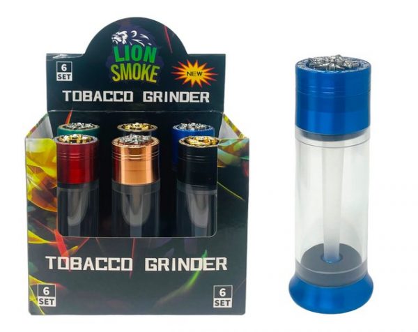 LION SMOKE 5 PARTS TOBACCO GRINDER + CONE FILLER EMBLEM ON TOP #LS44163 BOX OF 6