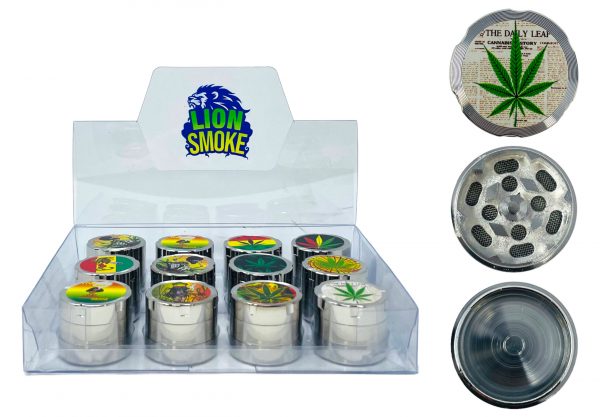 LION SMOKE 3 PARTS TOBACCO GRINDER ZNG248 BOX OF 12