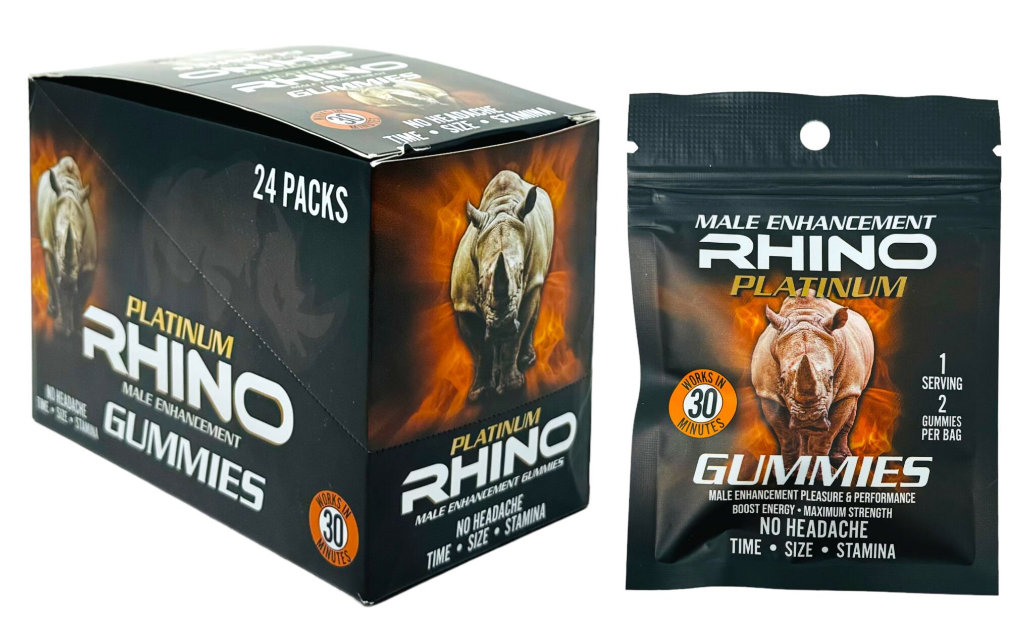 RHINO PLATINUM MALE ENHANCEMENT GUMMIES 2CT BOX OF 24 - Vape plus